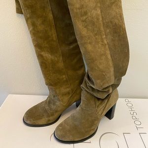 TopShop over the knee olive suede boots-